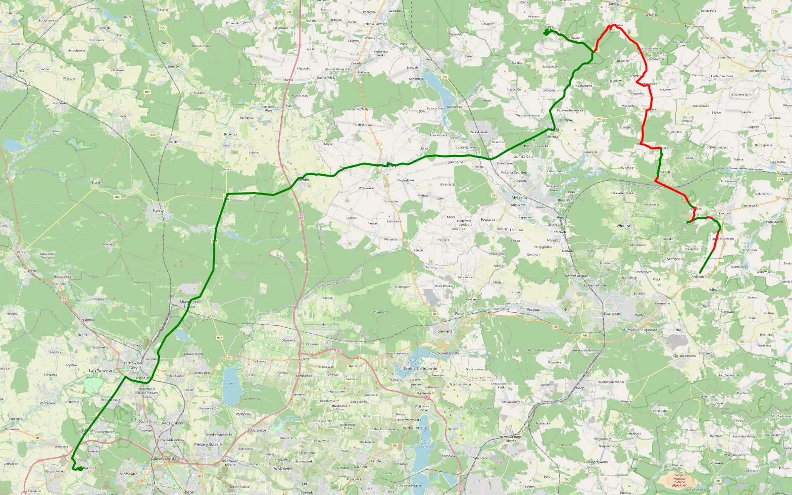 Mapa trasy Siedlecka - 43.2 km trasy offroad, Powiat Zawierciański