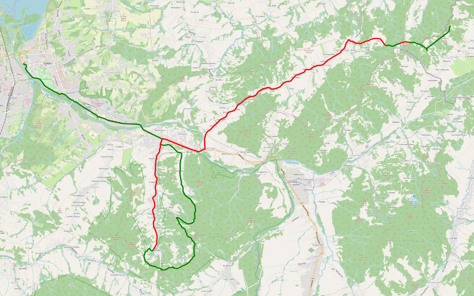 Map of Żywiec - Hucisko - 21.9 km offroad trail, Żywiec County