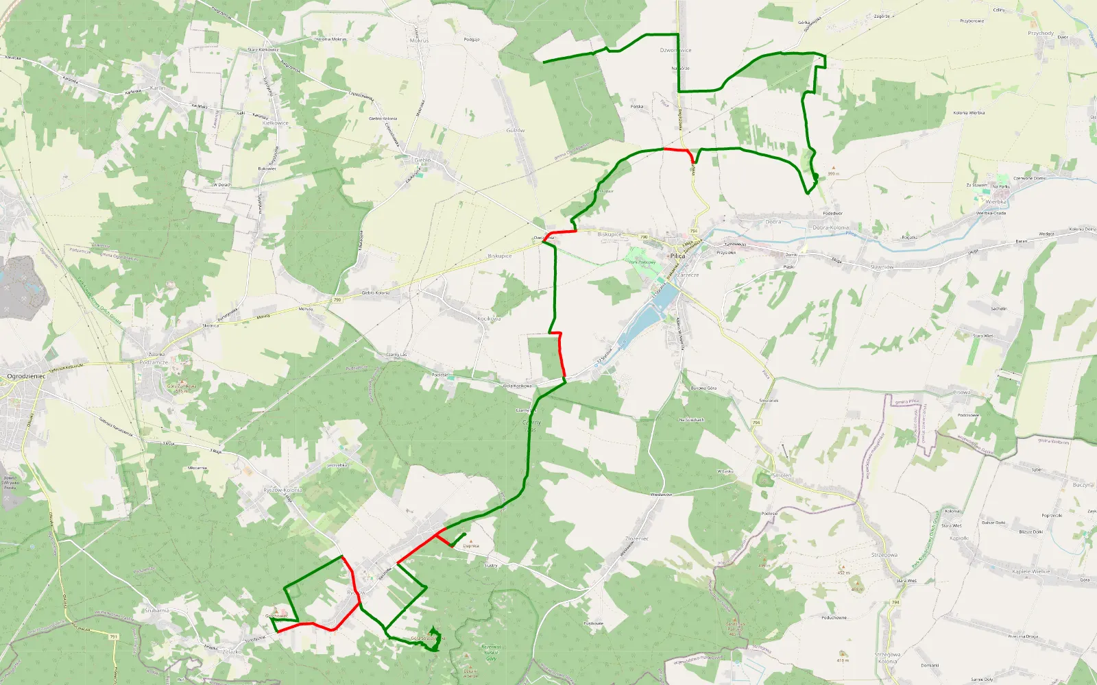 Mapa trasy Ryczów - Gulzów - 25.7 km trasy offroad, Powiat Zawierciański