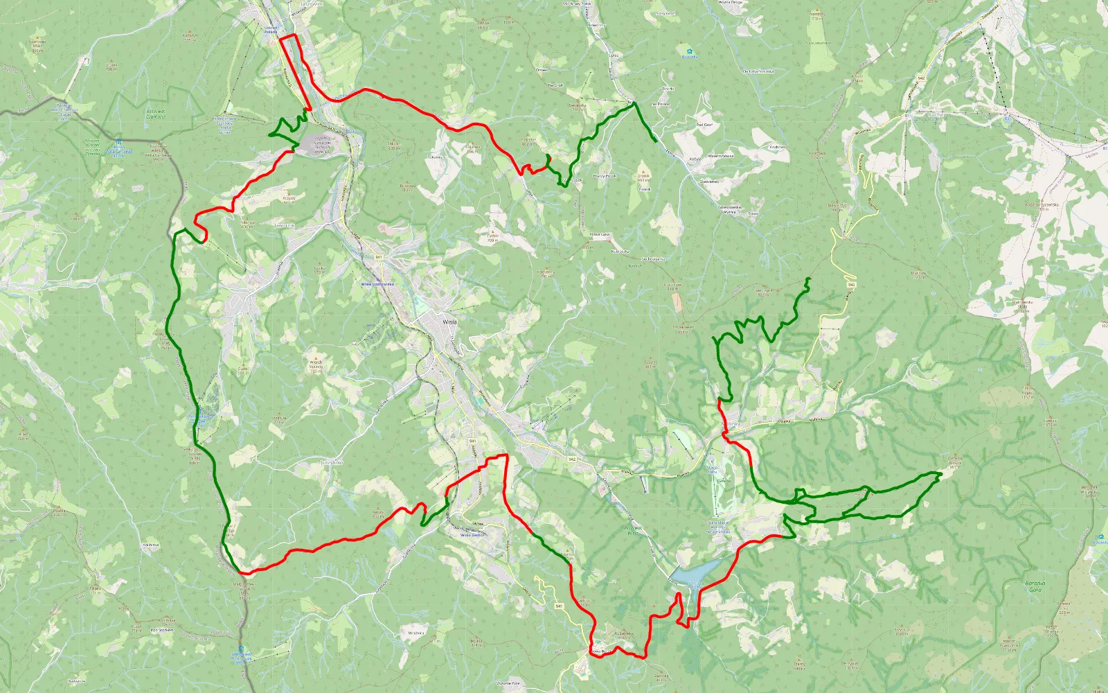 Mapa trasy Malinka - Kępkowa - 54.7 km trasy offroad, Powiat Cieszyński