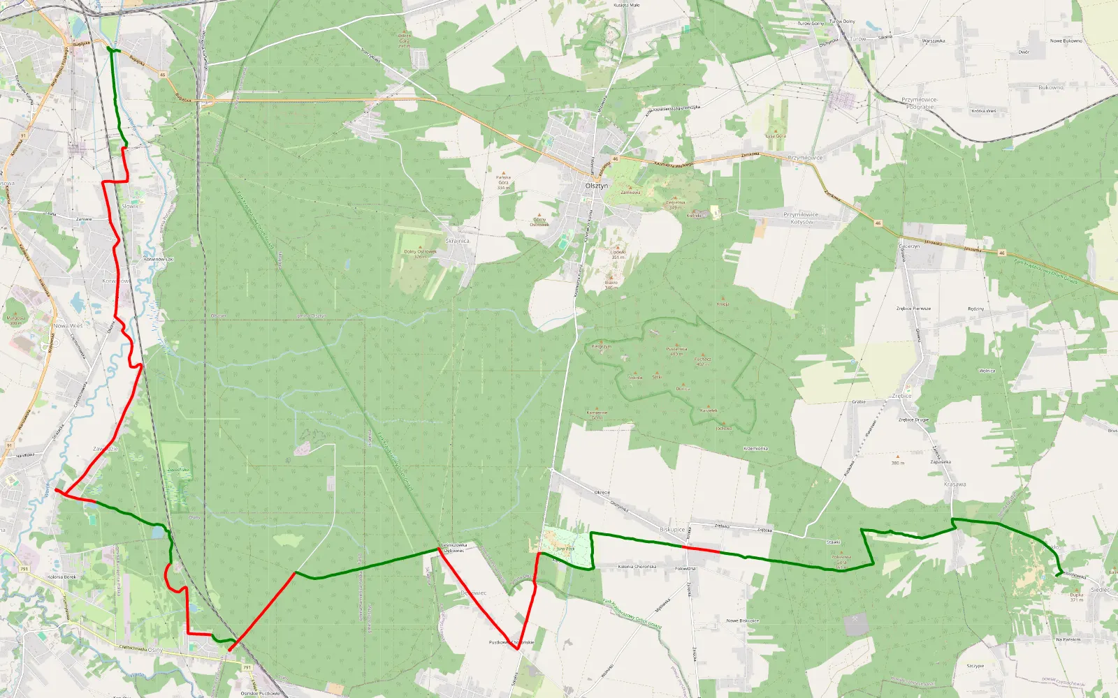 Mapa trasy Siedlec - Błeszno - 25.5 km trasy offroad, Powiat Częstochowski