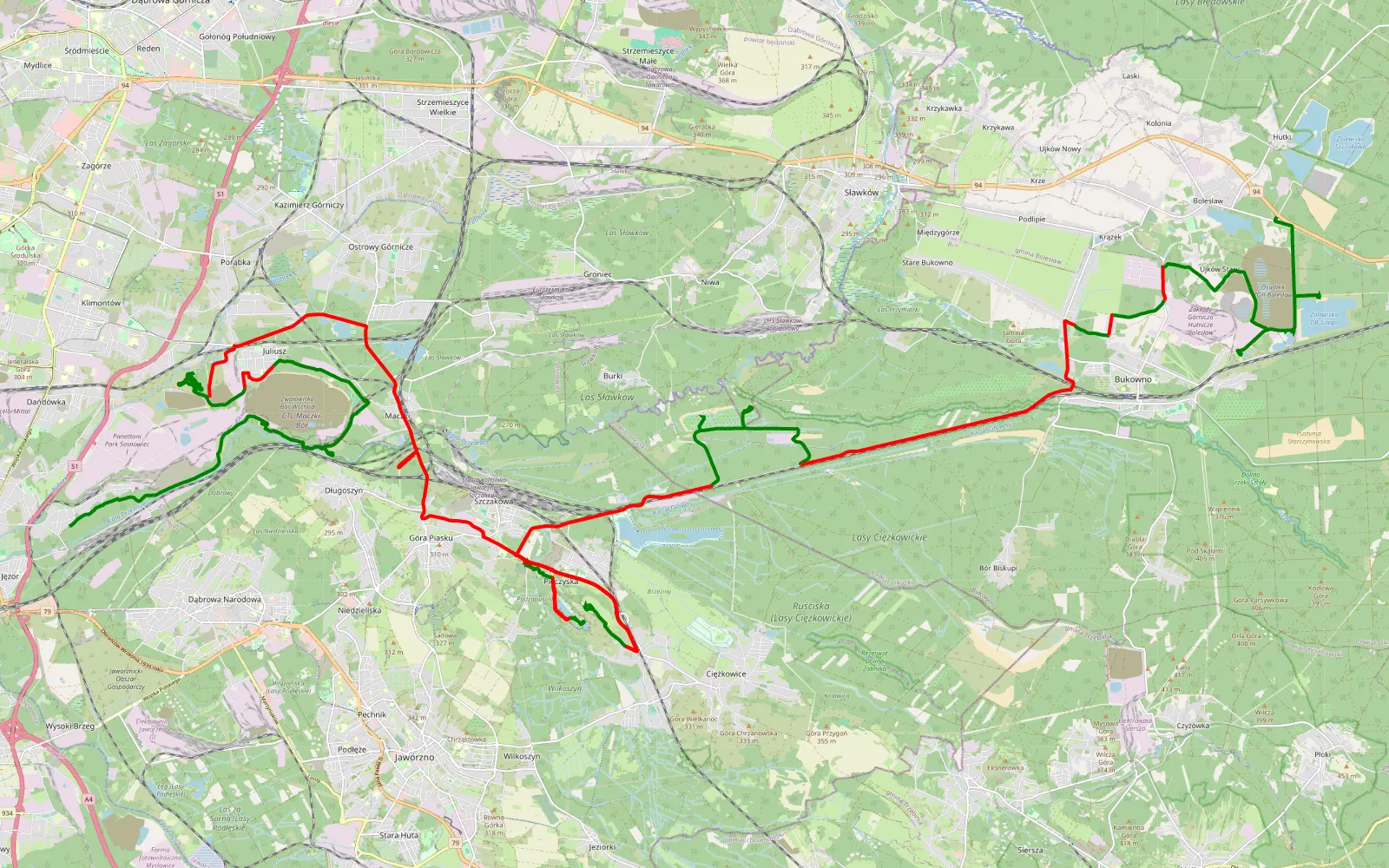 Mapa trasy Niwka - Dąbrówka - 65.5 km trasy offroad, Jaworzno