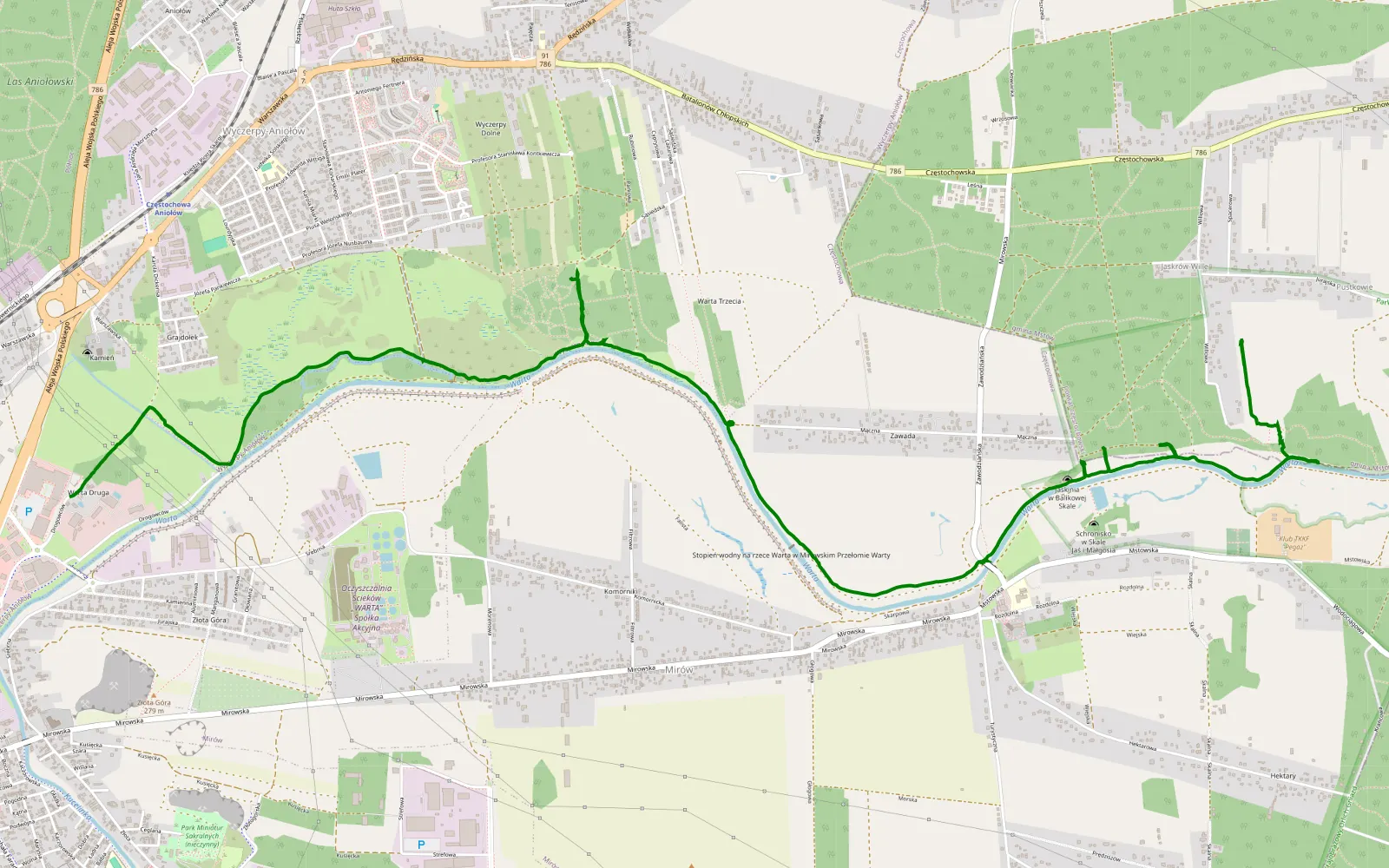 Mapa trasy Tysiąclecie - Jaskrów - 9.3 km trasy offroad, Częstochowa