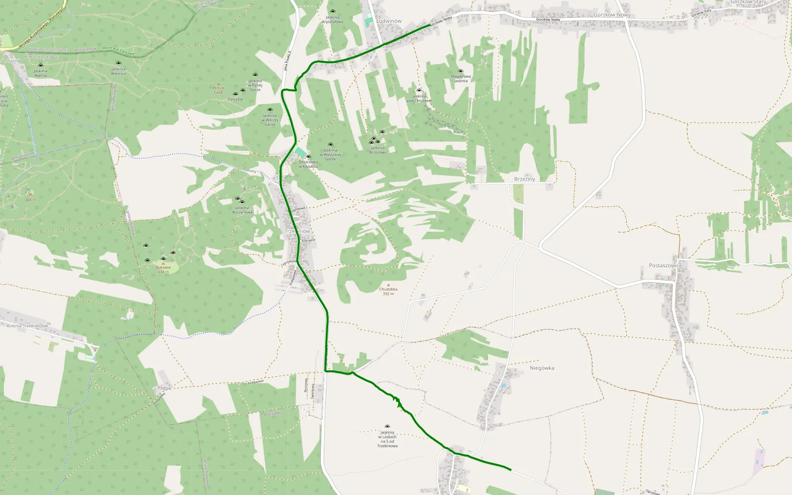 Mapa trasy Ludwinów - Moczydło - 1.2 km trasy offroad, Powiat Myszkowski