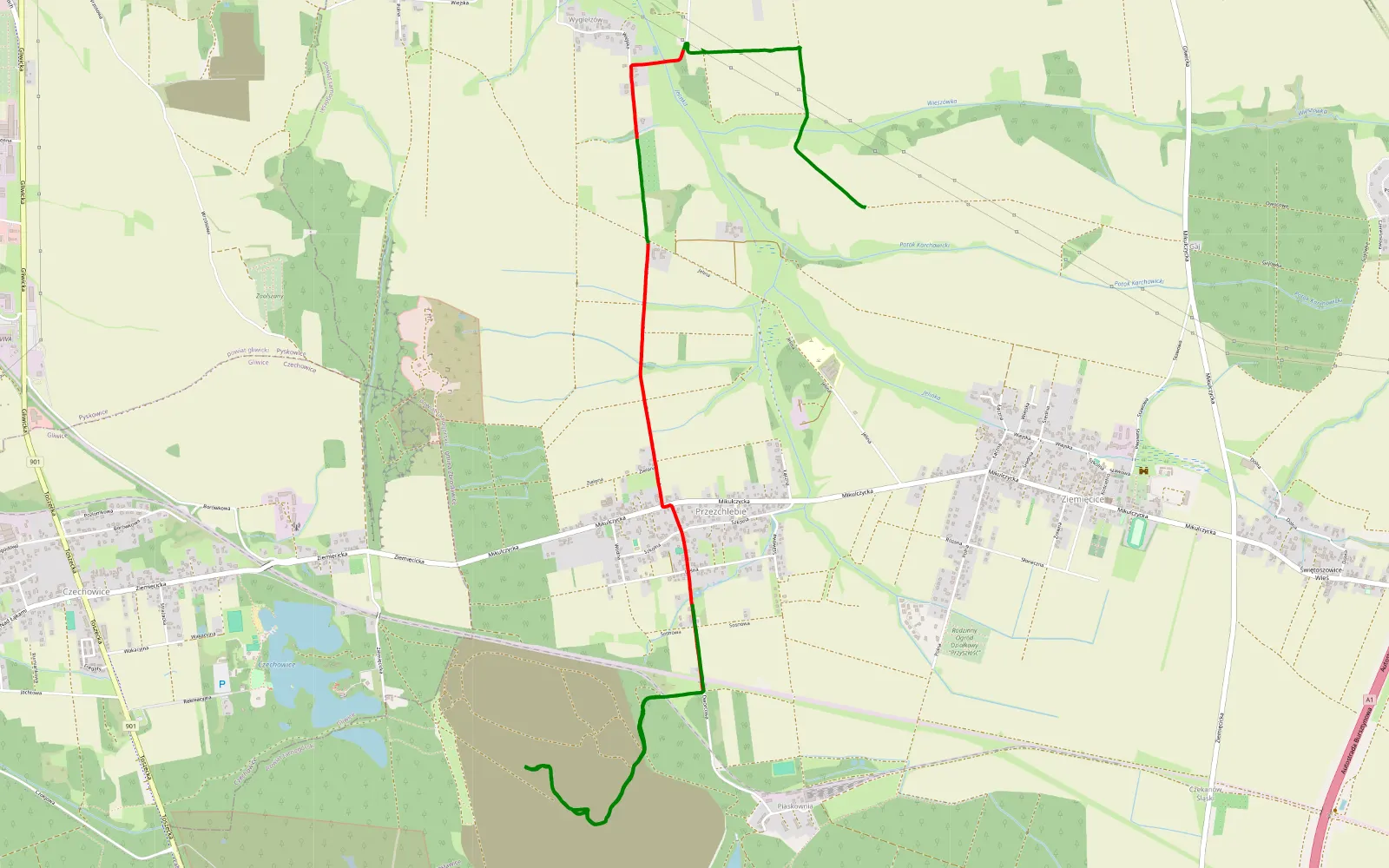 Mapa trasy Karchowice - Przezchlebie - 8.2 km trasy offroad, Powiat Tarnogórski