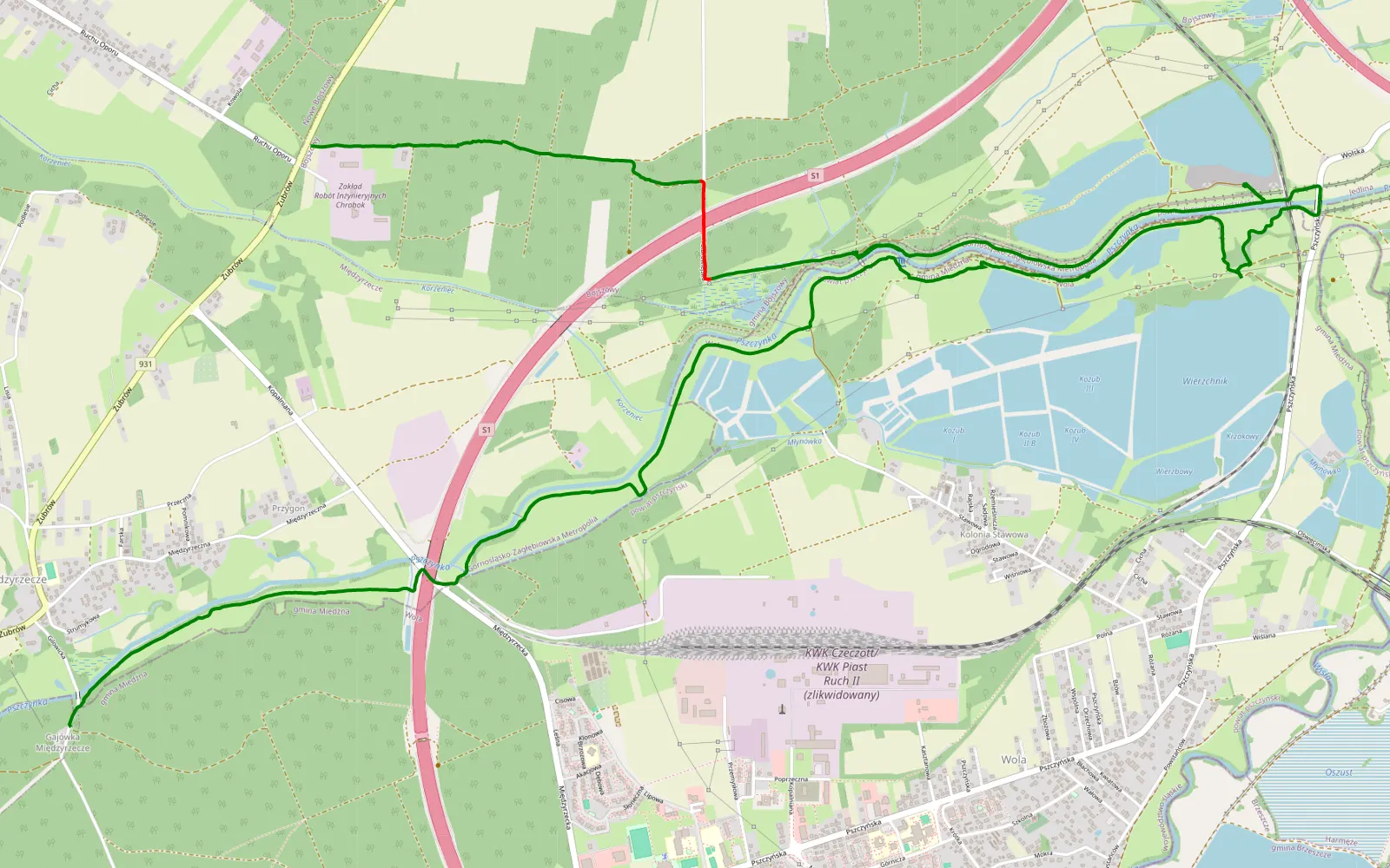 Map of Przyręb - Międzyrzecze - 11.5 km offroad trail, Bieruń-Lędziny County