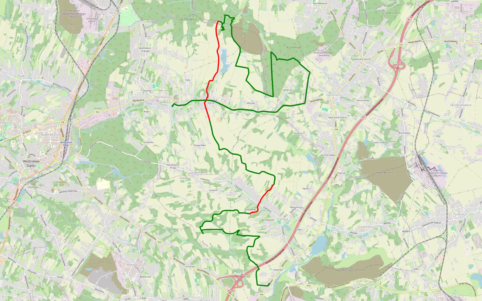 Map of Mszana - Markłowice - 16.9 km offroad trail, Wodzisław County