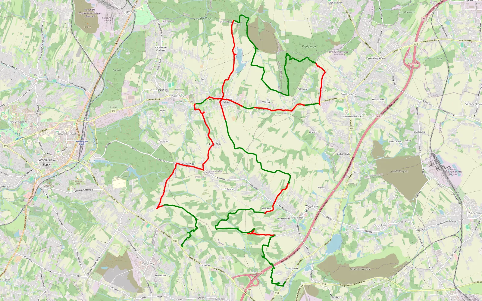 Map of Mszana - Wilchwa - 30.6 km offroad trail, Wodzisław County