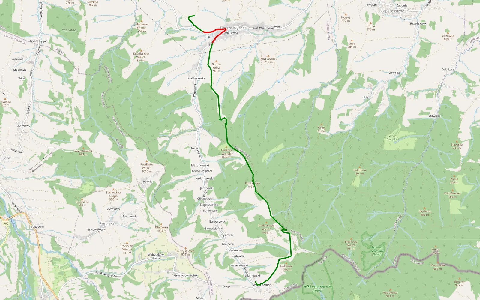 Mapa trasy Wróbel jeep H.O - 8.7 km trasy offroad, Powiat Nowotarski