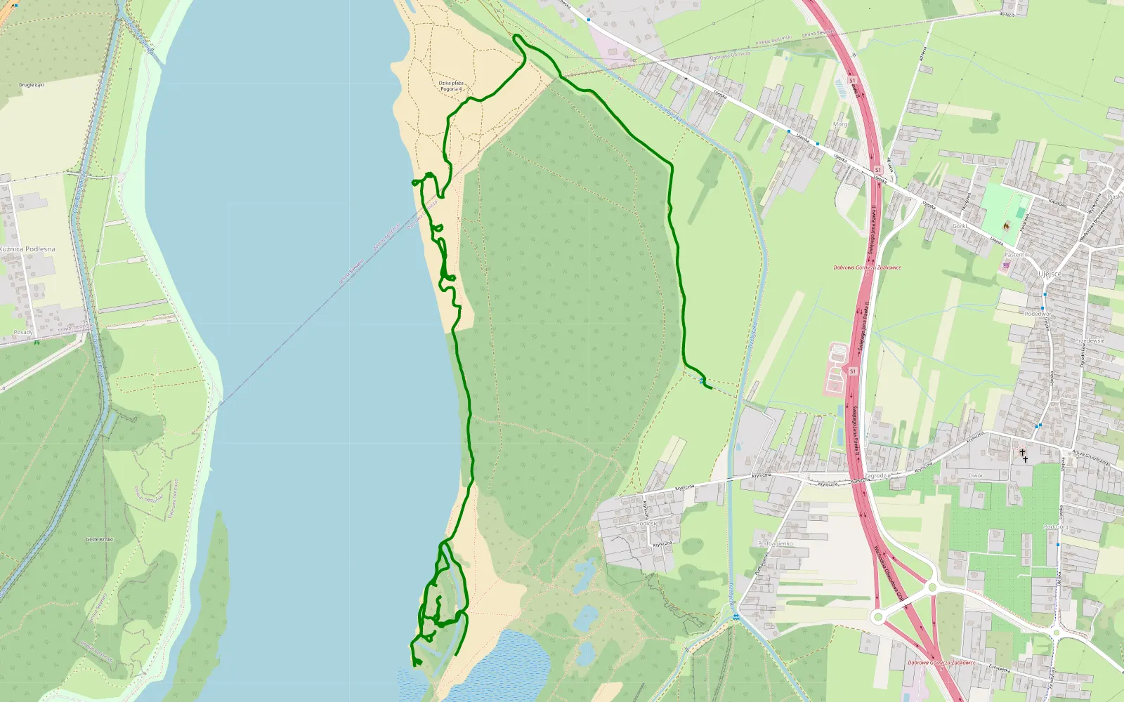 Mapa trasy Ujejsce - Golaszka - 7 km trasy offroad, Dąbrowa Górnicza