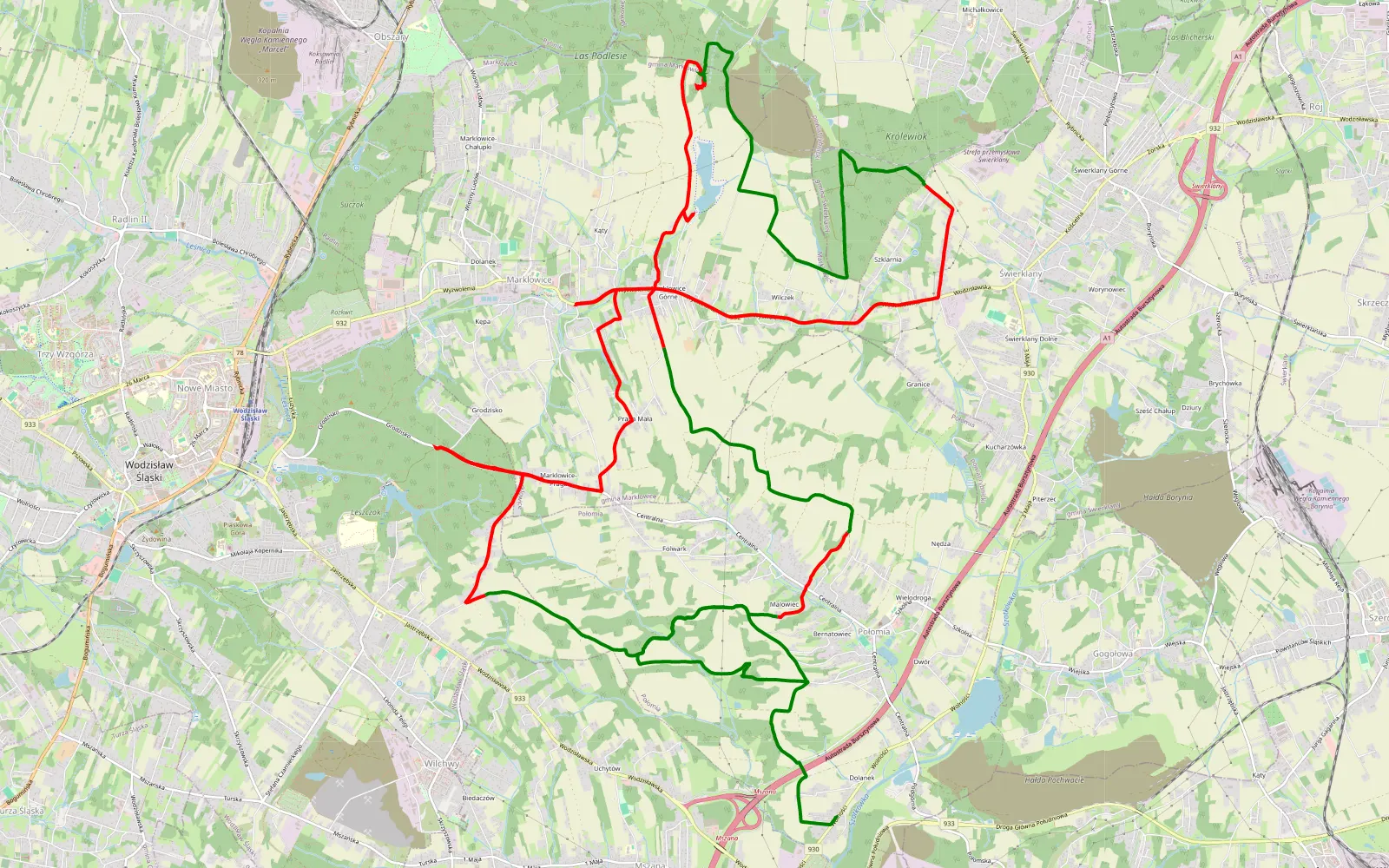 Map of Mszana - Połomia - 31.6 km offroad trail, Wodzisław County