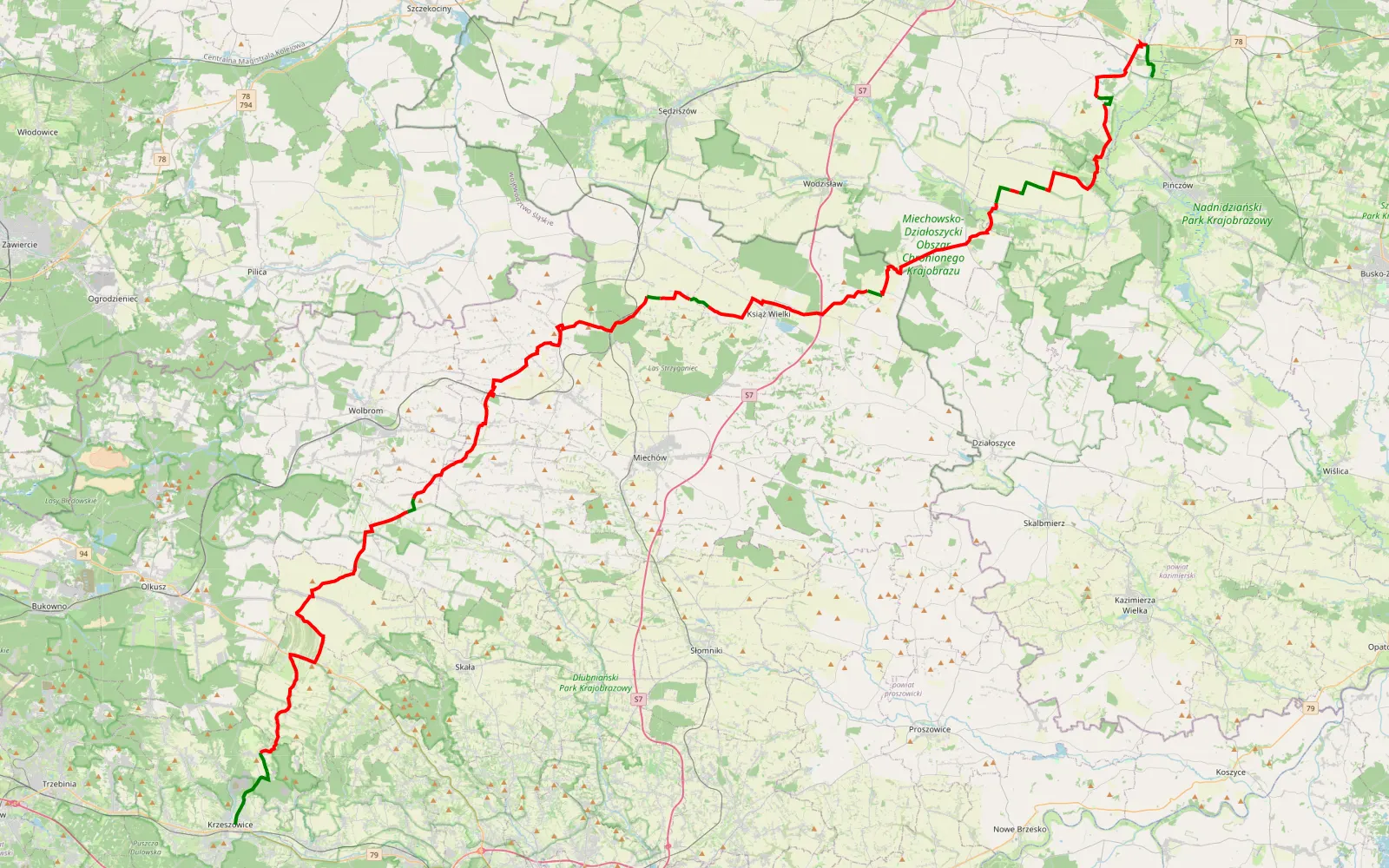 Map of NAD NIDĘ - 111.5 km offroad trail, Powiat Miechowski