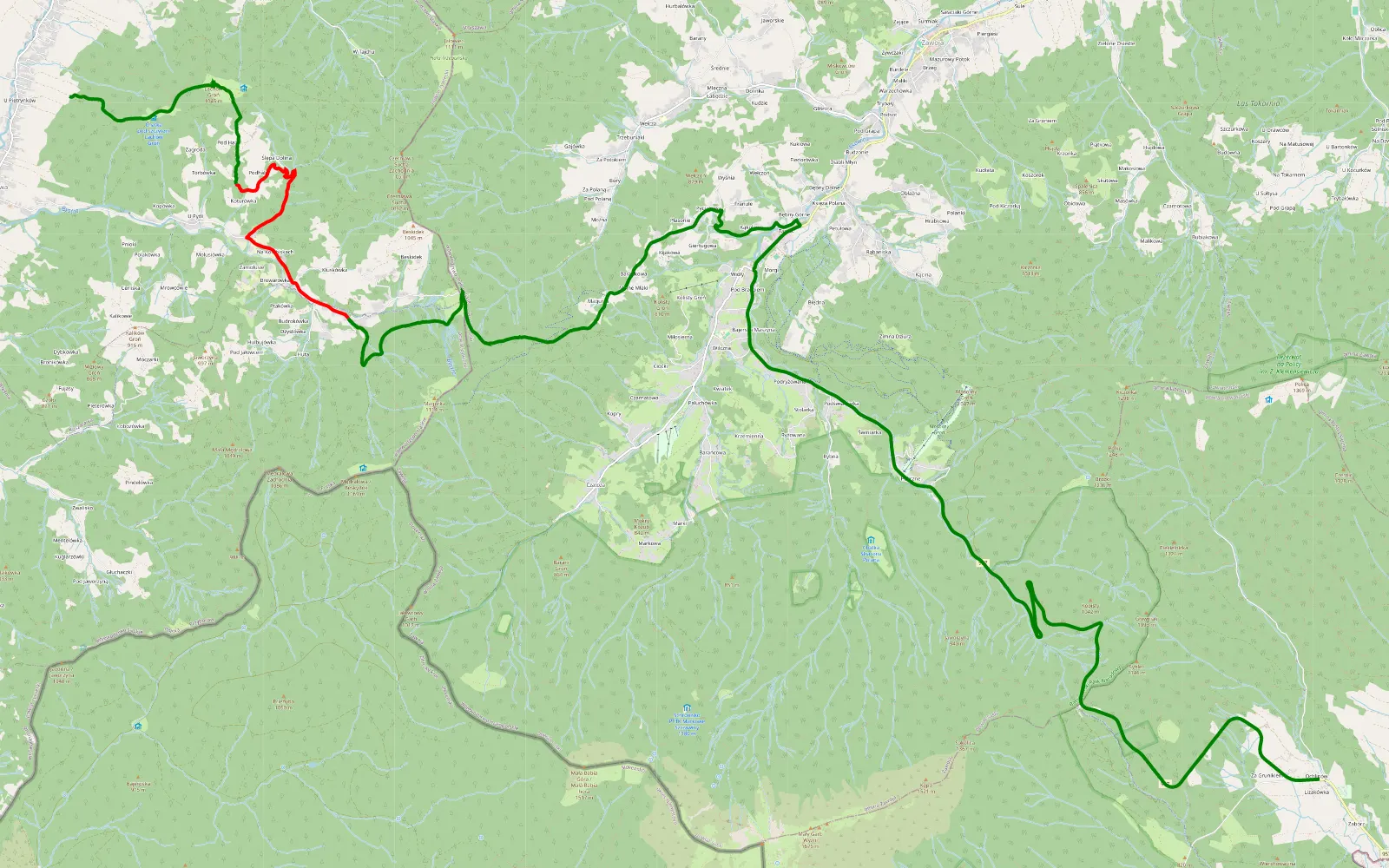 Map of Koszarawa - Ohłypów - 13 km offroad trail, Żywiec County
