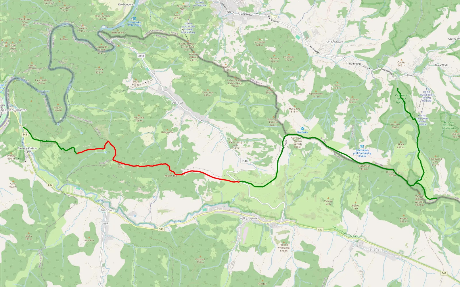 Map of Trasa z: Jaworki — 16.8 km offroad trail, Nowy Targ County