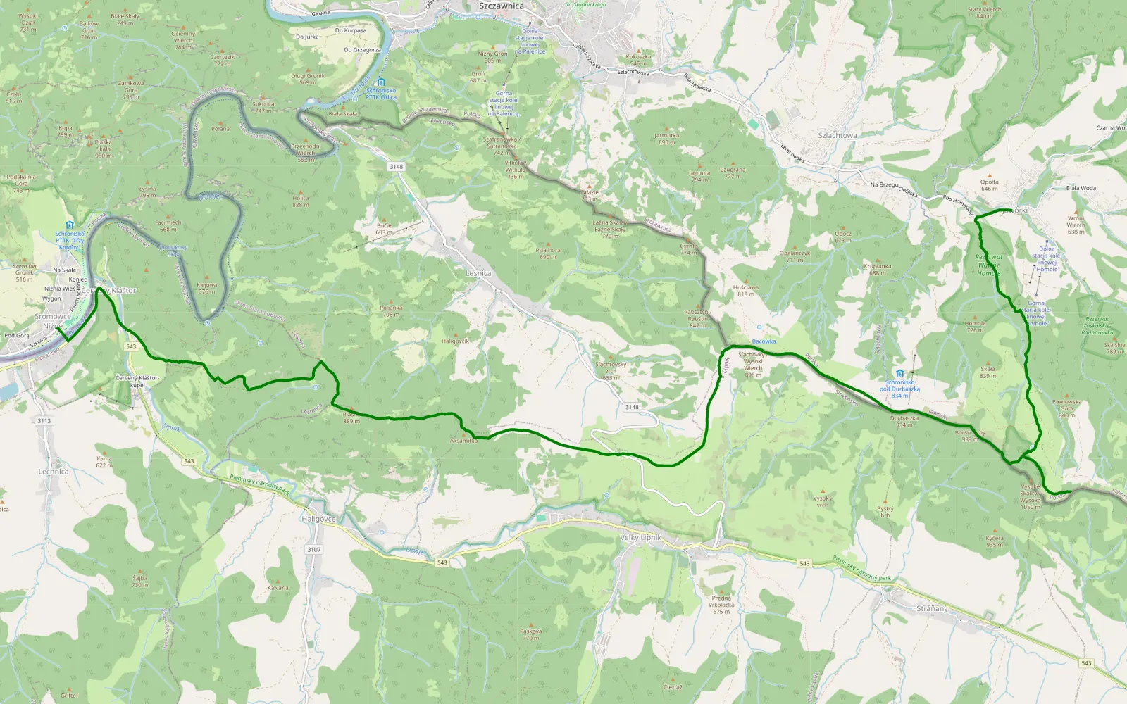 Mapa trasy Trasa z: Jaworki - 16.7 km trasy offroad, Powiat Nowotarski