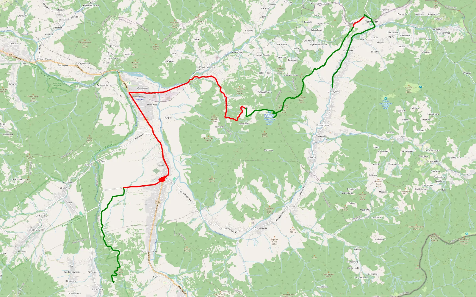 Map of Koszarawa - Kolonia - 23.6 km offroad trail, Żywiec County