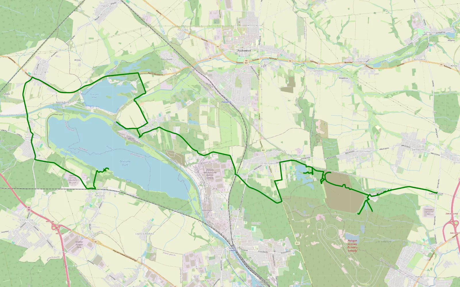 Map of 4x4 Przezchlebie rzeczyce - 9.3 km offroad trail, Tarnowskie Góry County