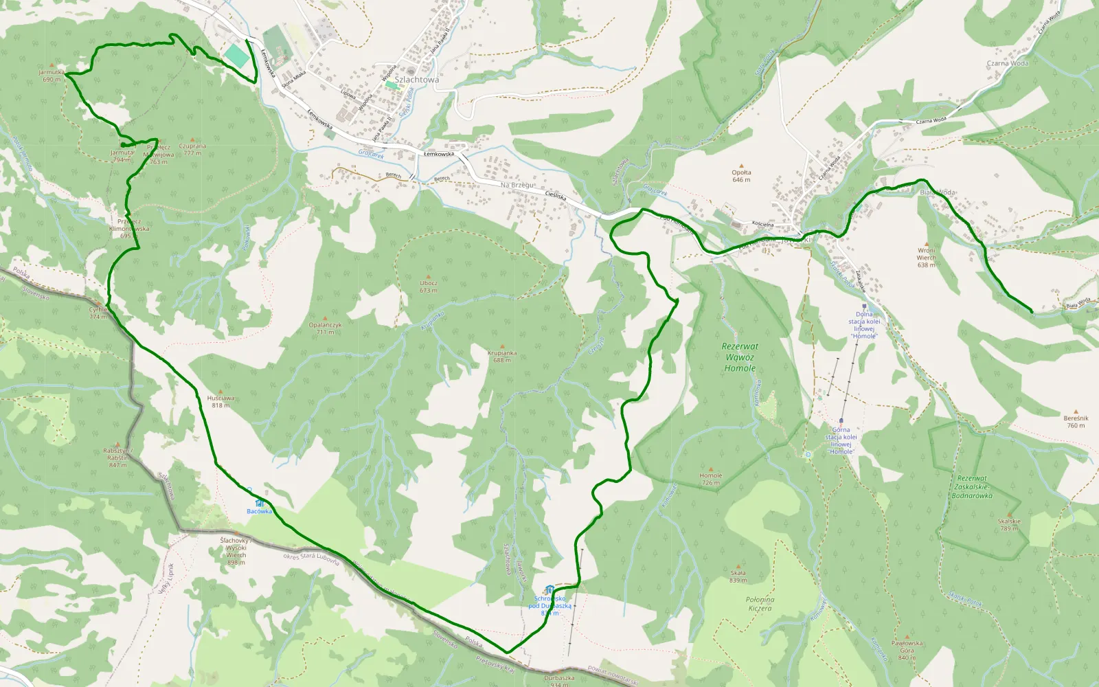 Map of Biała Woda - Cyrhle - Przełęcz Klimontowska - Szlachtowa - 9.3 km offroad trail, Nowy Targ County