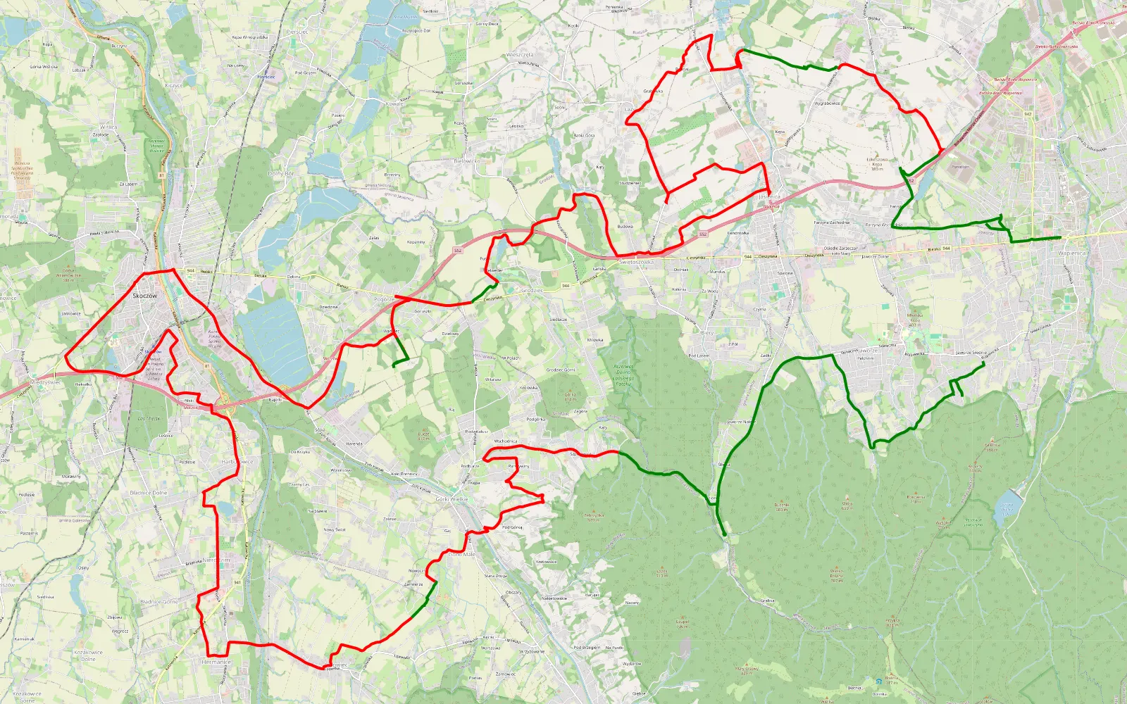 Map of Wapienica - Jaworze - 51.6 km offroad trail, Cieszyn County