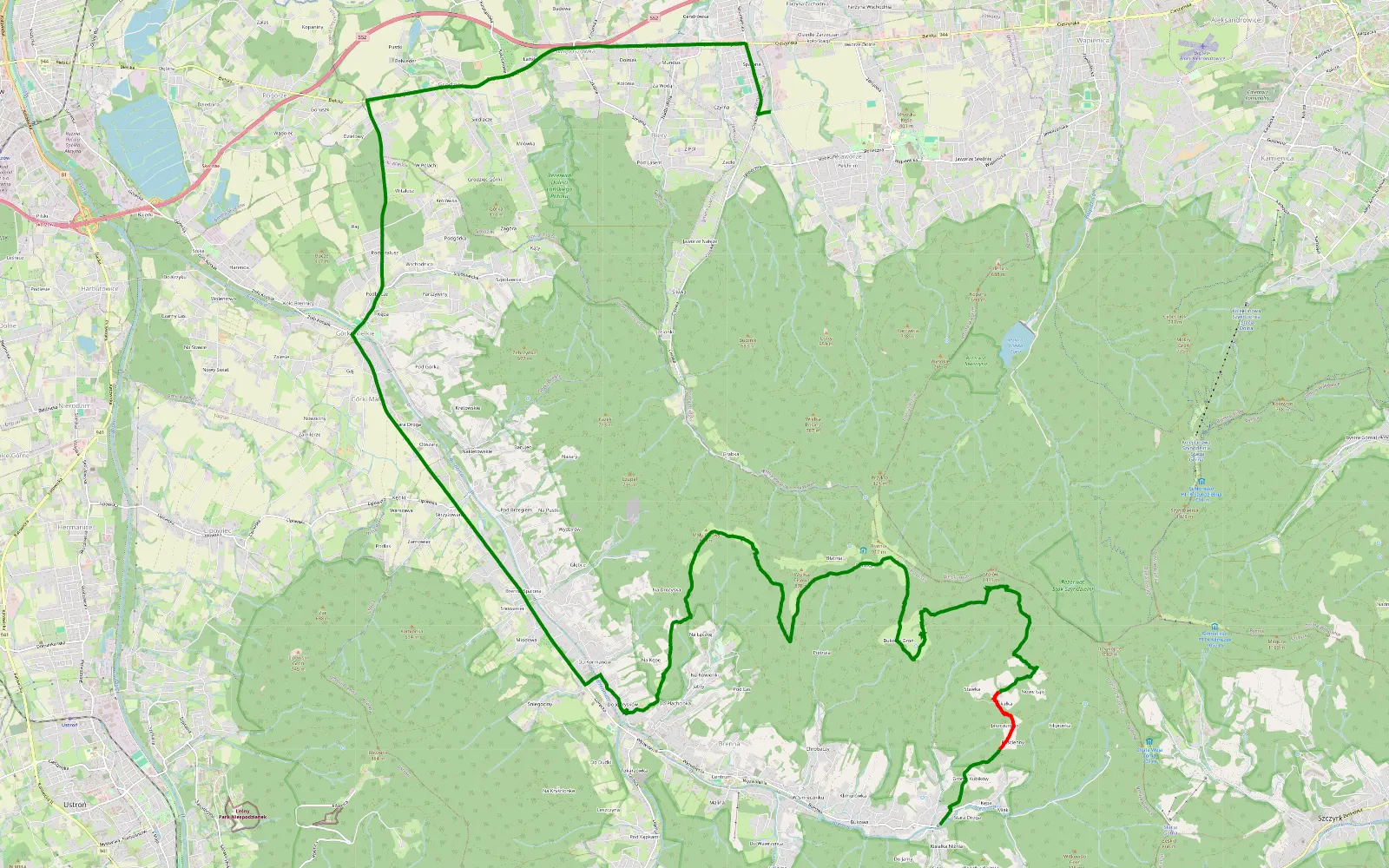 Map of Bielsko - 15.1 km offroad trail, Cieszyn County