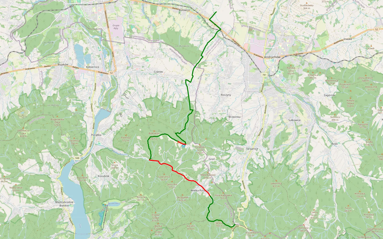 Map of Jeep - 13.6 km offroad trail, Bielsko County