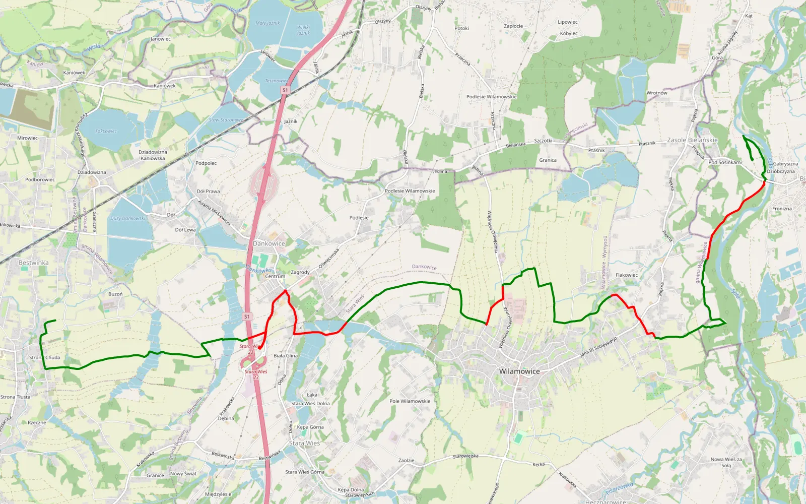 Mapa trasy Zasole Bielańskie - 16.3 km trasy offroad, Powiat Bielski