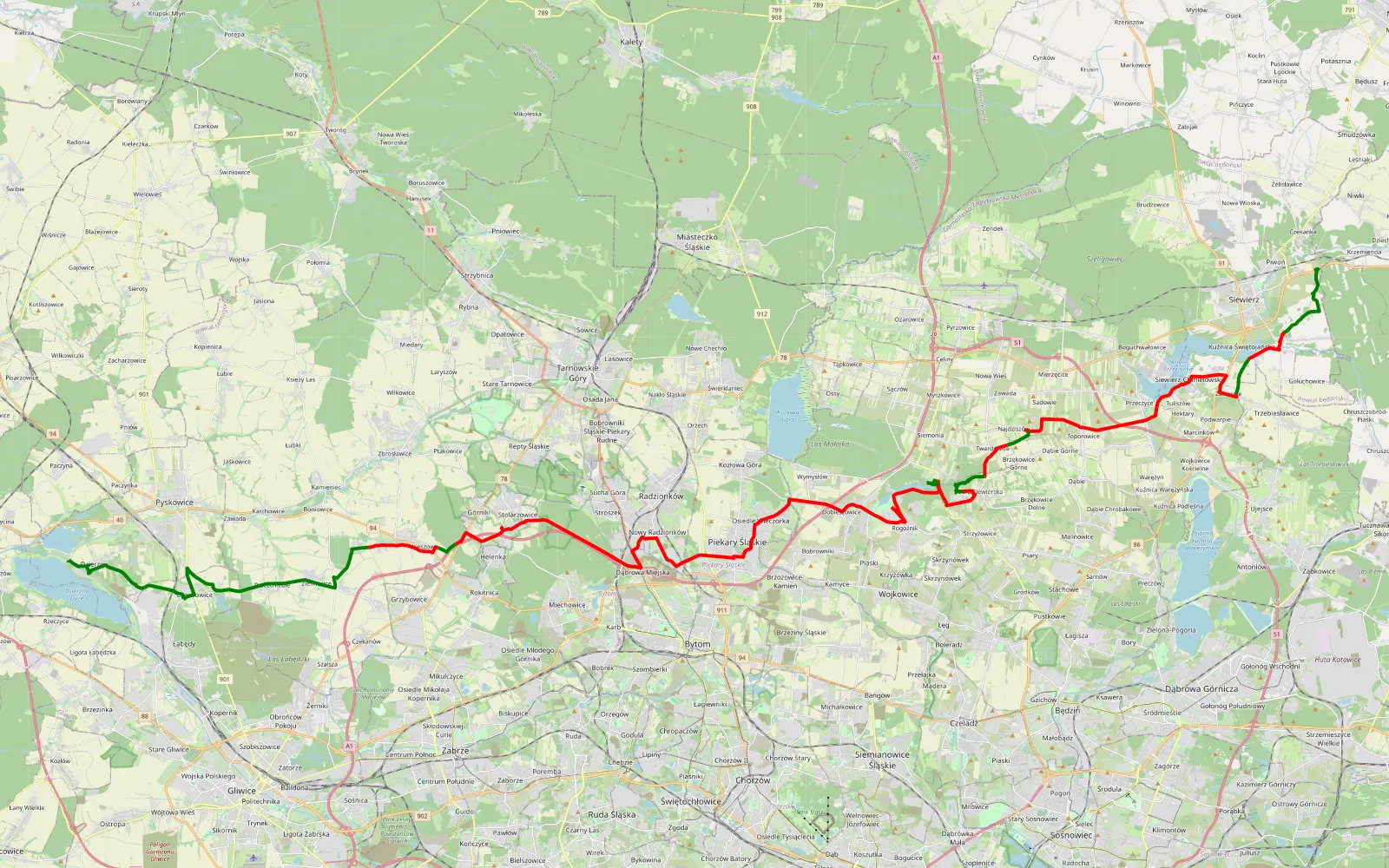 Map of Dzierżno - 62.3 km offroad trail, Będzin County