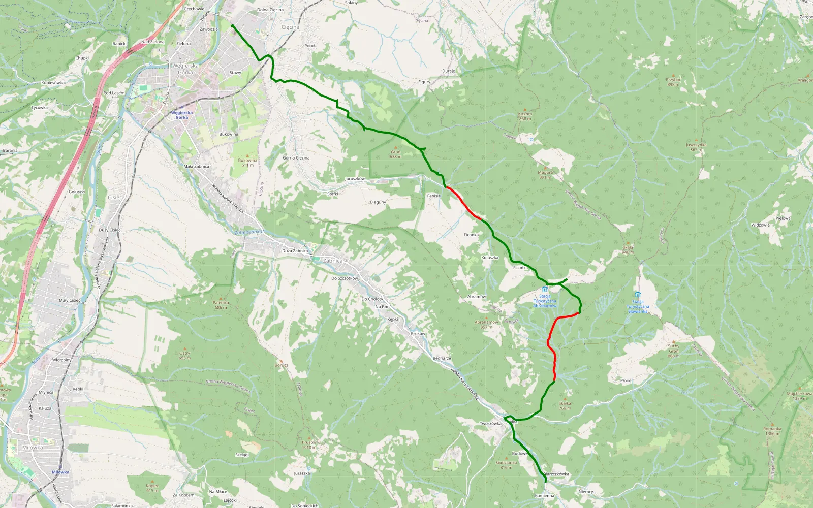 Map of Zawodzie - Bednarze - 8.4 km offroad trail, Żywiec County