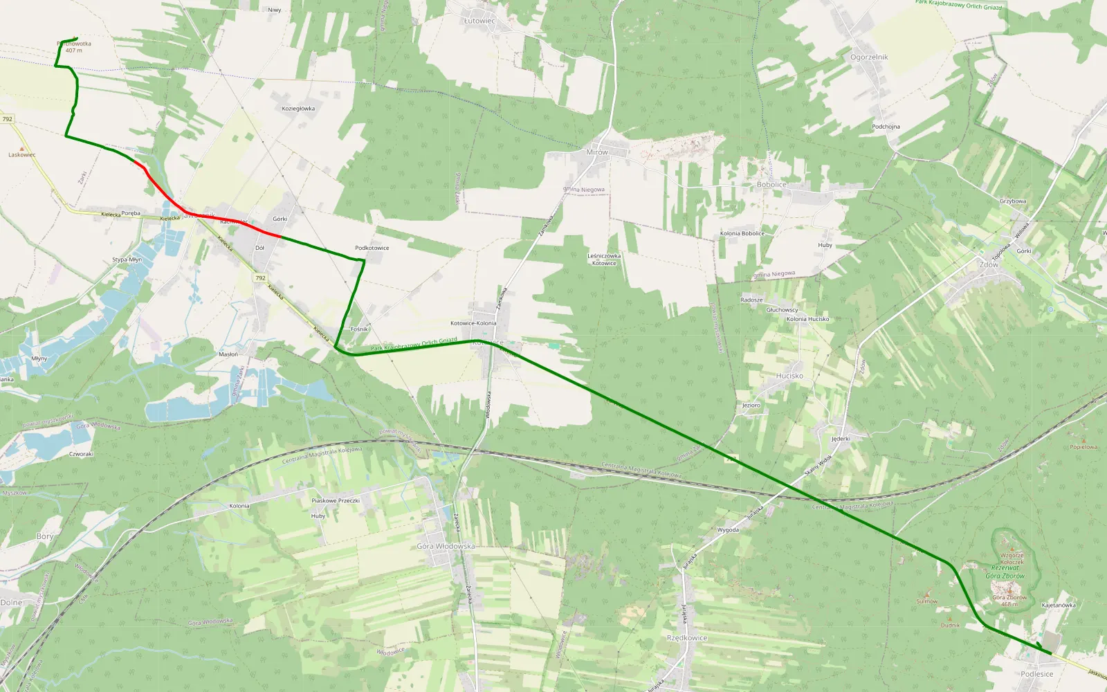 Mapa trasy Leśniów - Podlesice - 5.7 km trasy offroad, Powiat Myszkowski
