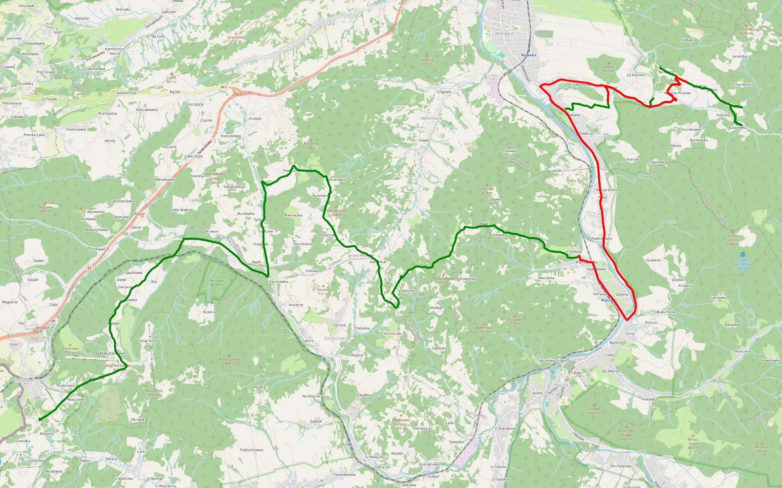 Map of Pawlusów - Zwardoń - 17.8 km offroad trail, Żywiec County