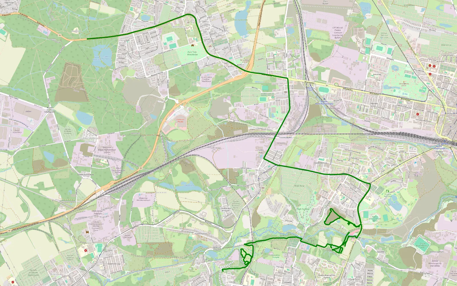 Map of Rudzka Kuźnica - Miechowice - 8.7 km offroad trail, Ruda Śląska
