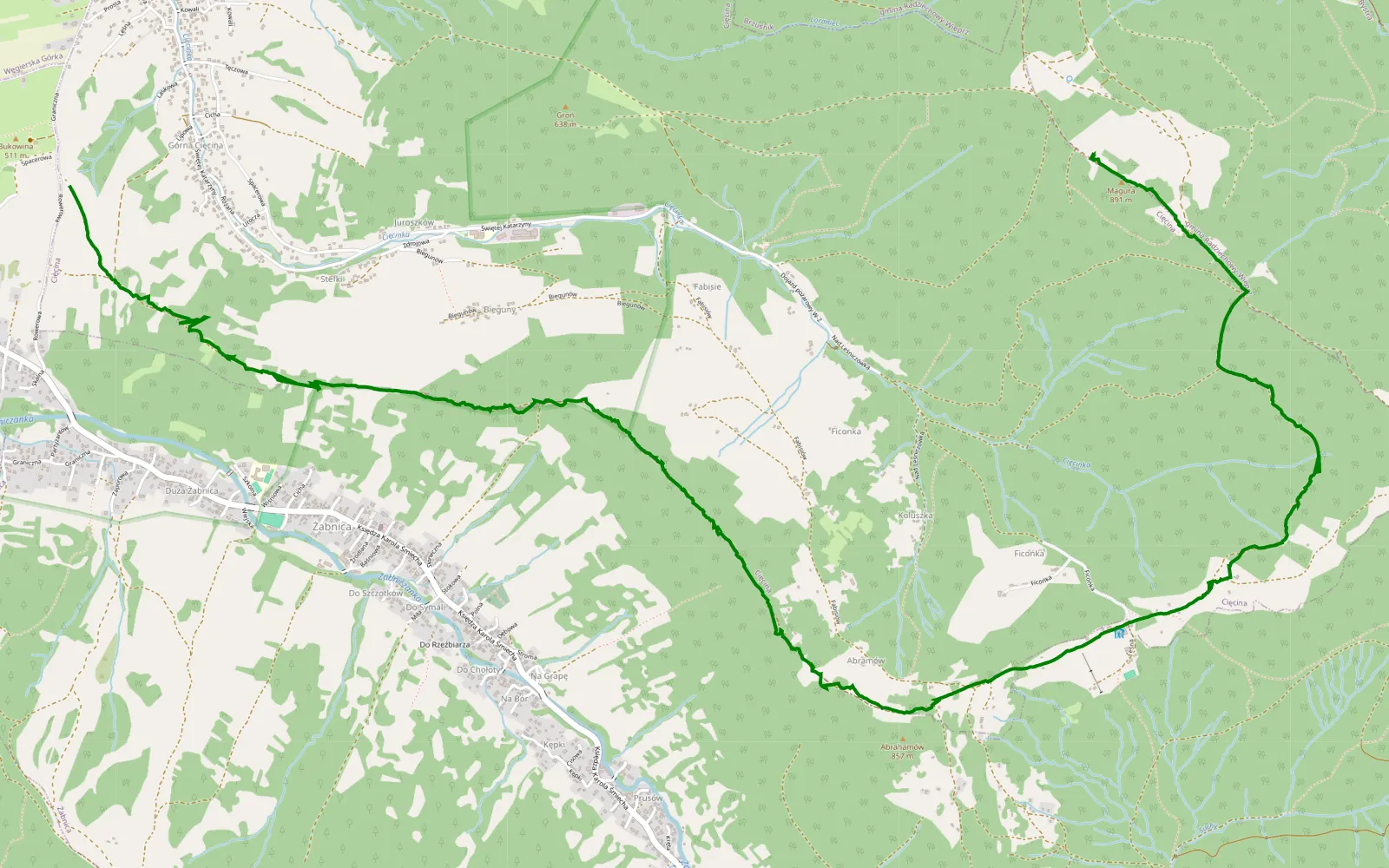 Map of Magura od cieciny - 10.3 km offroad trail, Żywiec County