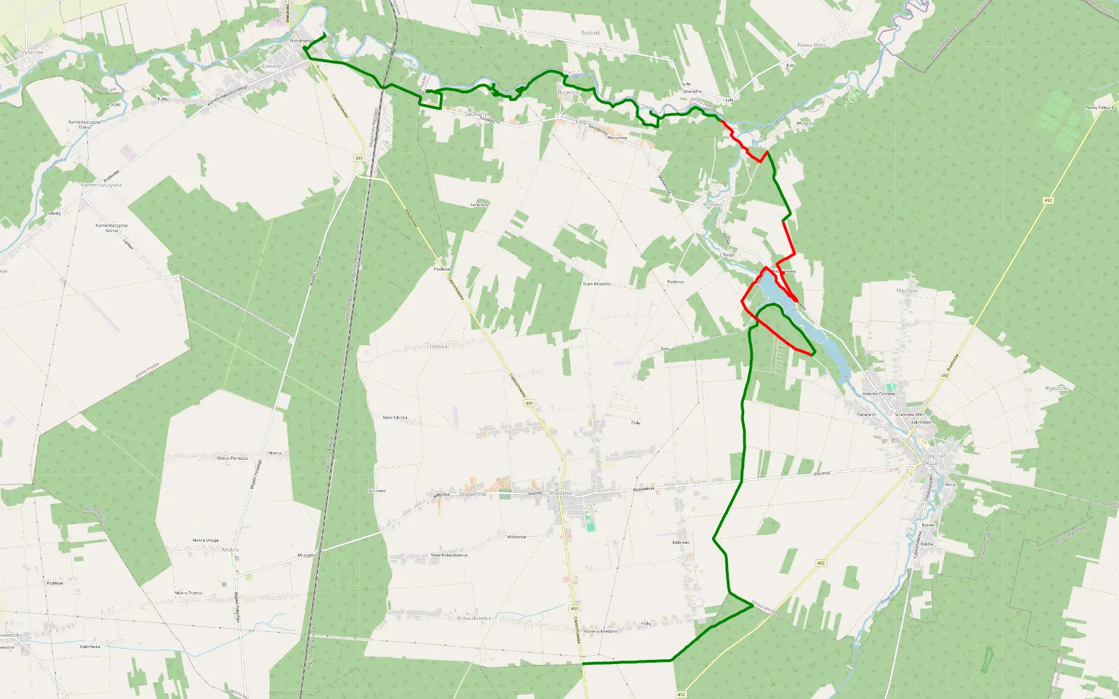 Map of Łobodno - Zawady - 19.9 km offroad trail, Kłobuck County