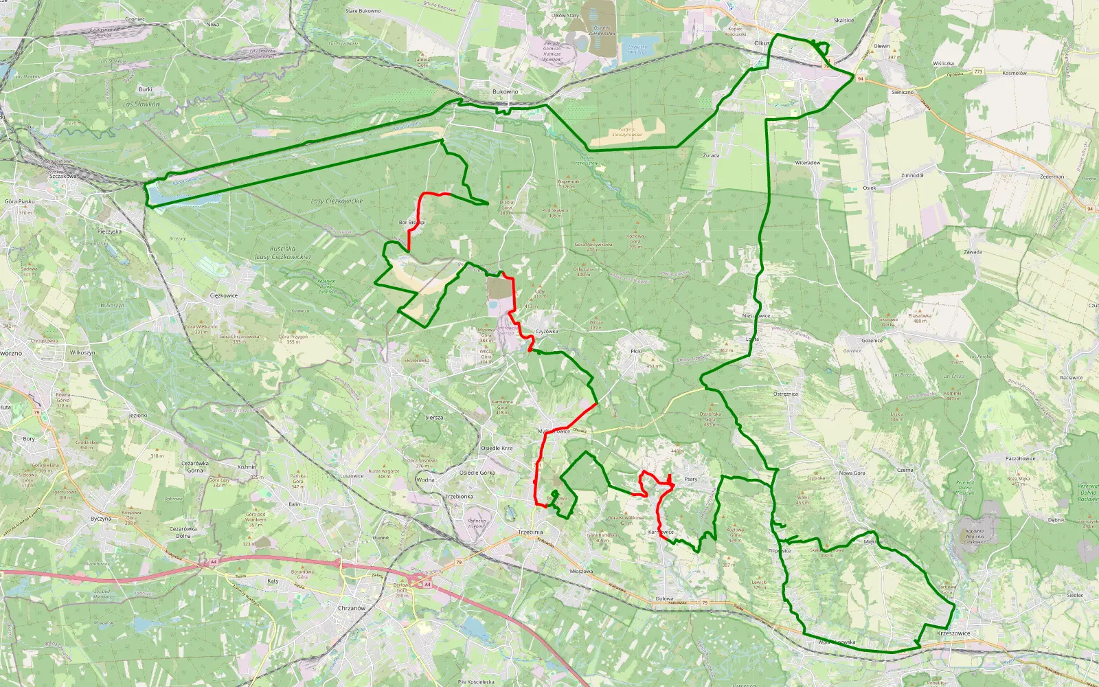 Map of Skalskie - 38.7 km offroad trail, Chrzanów County