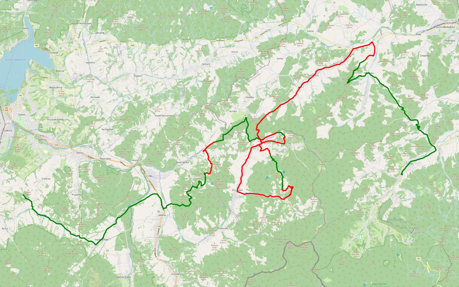 Mapa trasy Ekipa piaskownica 3.09.2022 - 45.9 km trasy offroad, Powiat Suski