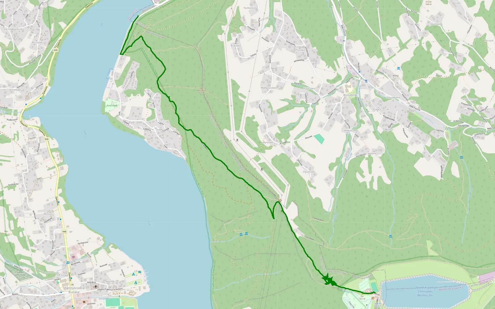 Map of Międzybrodzie Kobiernickie - Kozubnik - 4.2 km offroad trail, Żywiec County