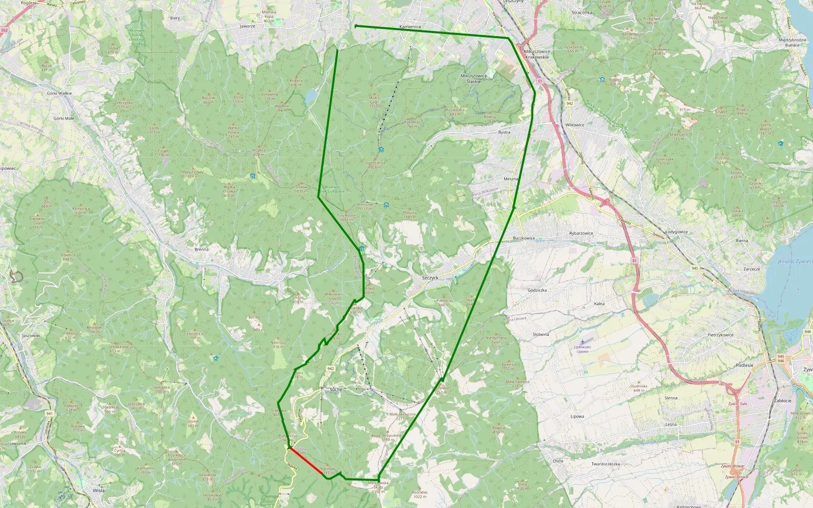 Map of Szczyrk - 8.7 km offroad trail, Cieszyn County
