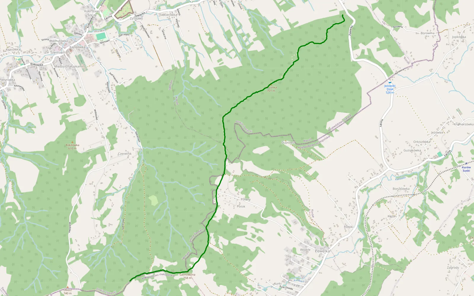 Map of Hucisko - Gachowizna - Kocoń - 4.6 km offroad trail, Żywiec County