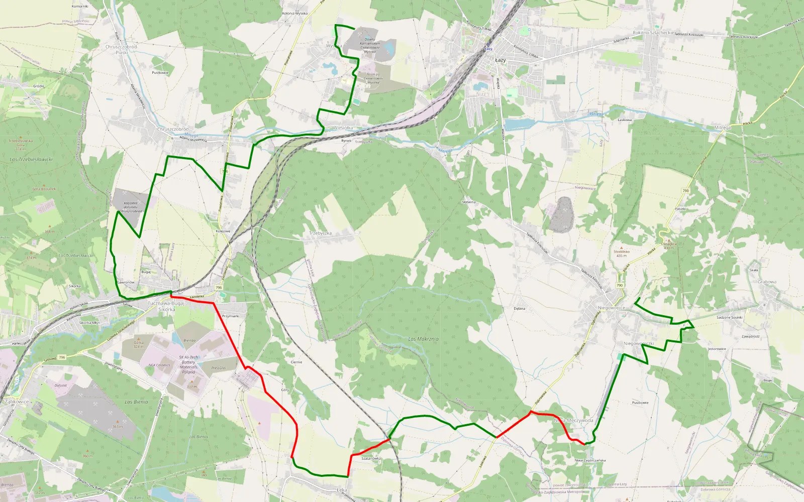 Mapa trasy Jura - Wysoka-Niegowonice - 18.4 km trasy offroad, Dąbrowa Górnicza