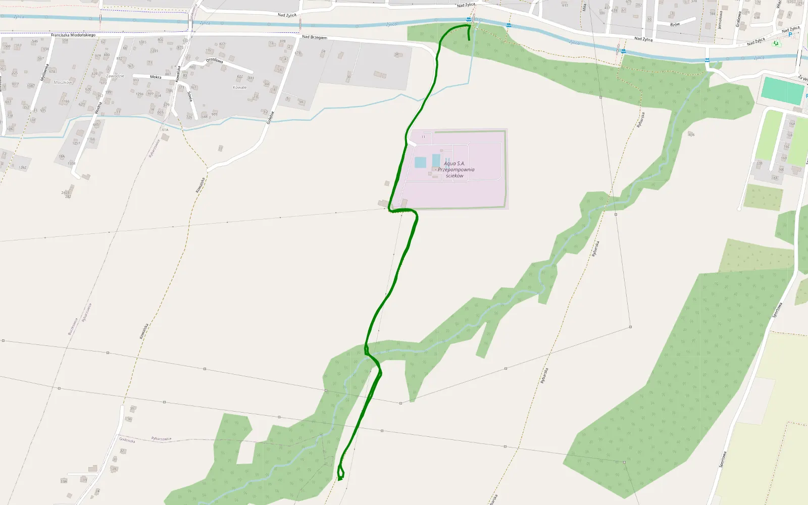 Map of Rybarzowice - 2 km offroad trail, Bielsko County