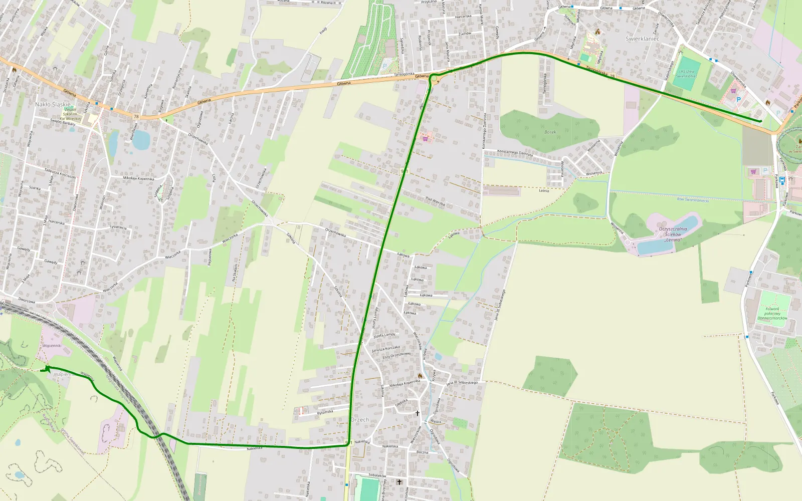 Mapa trasy Świerklaniec - Nakło - 0.6 km trasy offroad, Powiat Tarnogórski