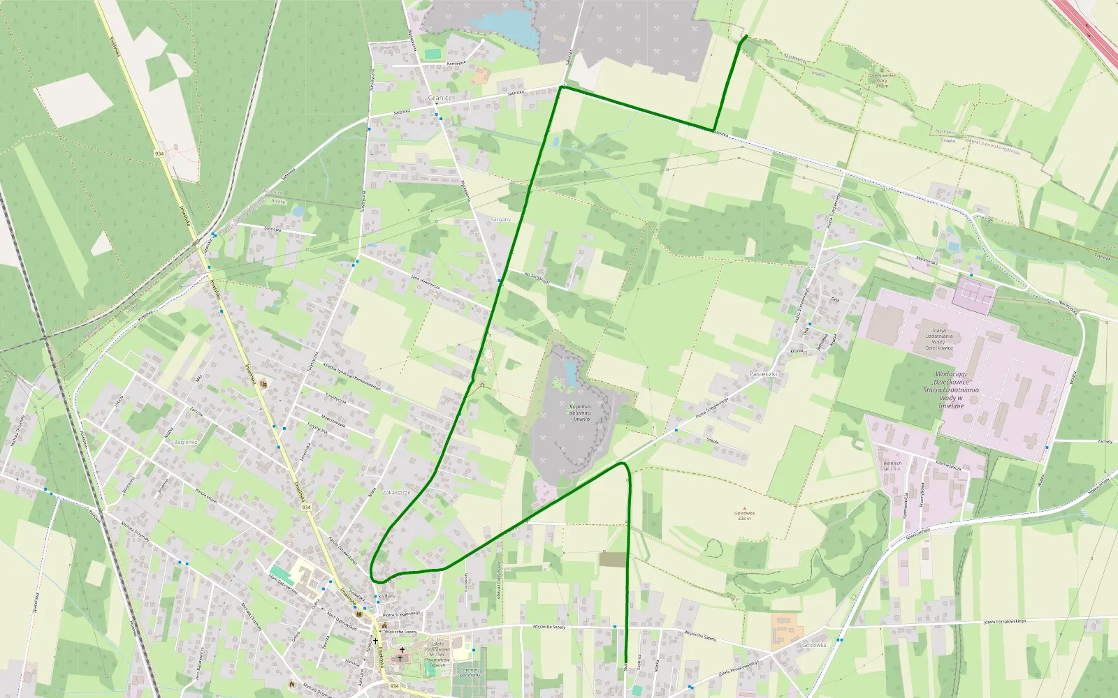 Mapa trasy Imielin - Granice - 0.5 km trasy offroad, Powiat Bieruńsko-lędziński