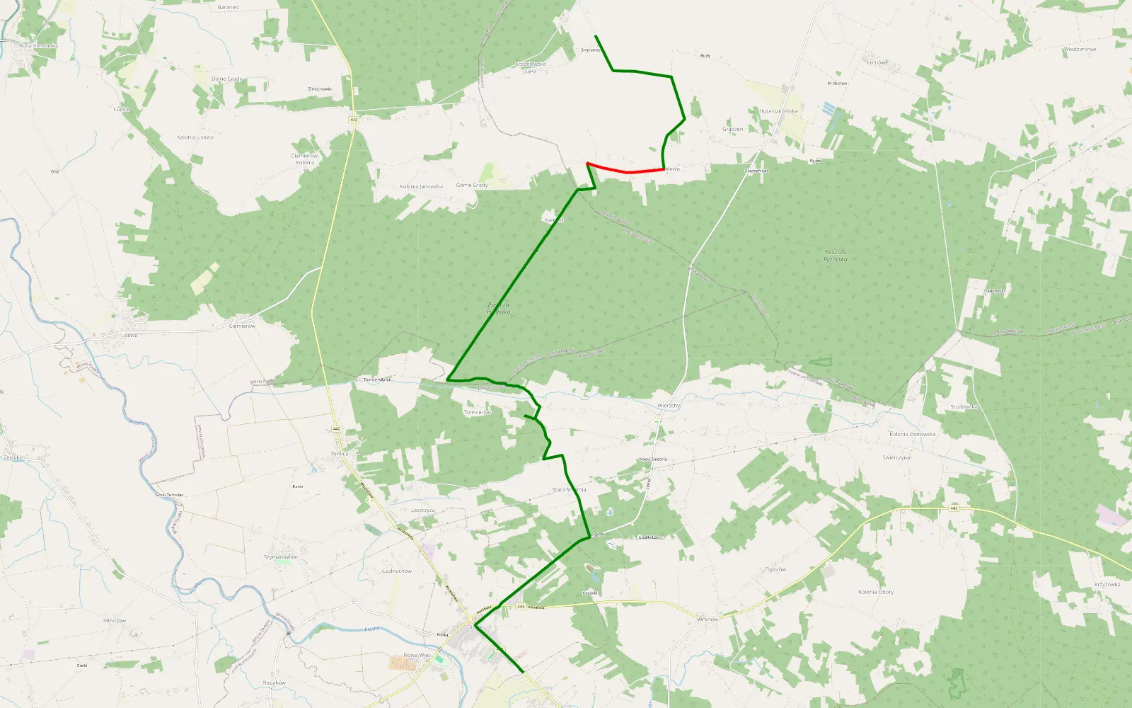 Map of Gizałki - Smoleniec - 10.6 km offroad trail, Słupca County