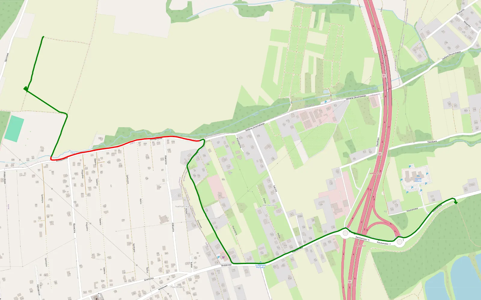 Map of Kalna - Rybarzowice - 1.9 km offroad trail, Bielsko County