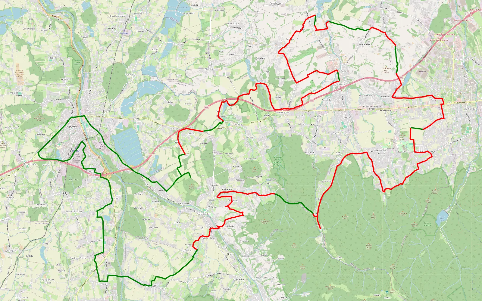 Map of Poznajemy Śląsk Cieszyński - okolice Skoczowa i Bielska Białej (południowy-wschód) - 46.5 km offroad trail, Bielsko County