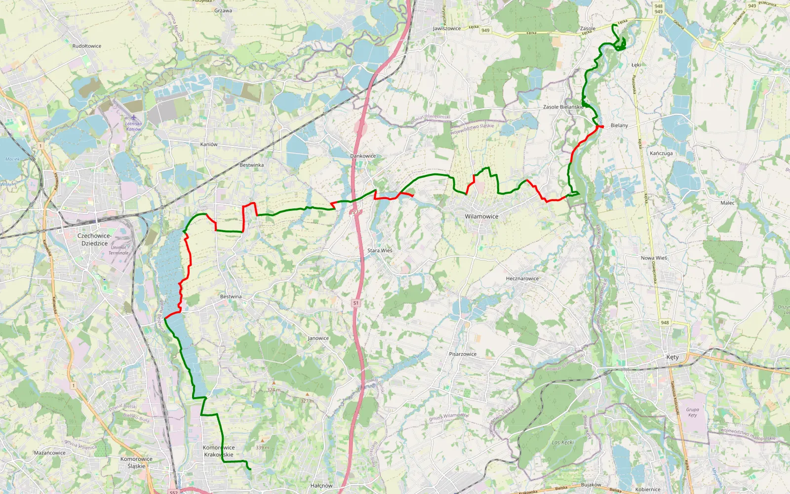 Map of Zabawa - Łęskie Zasole - 31.2 km offroad trail, Bielsko County