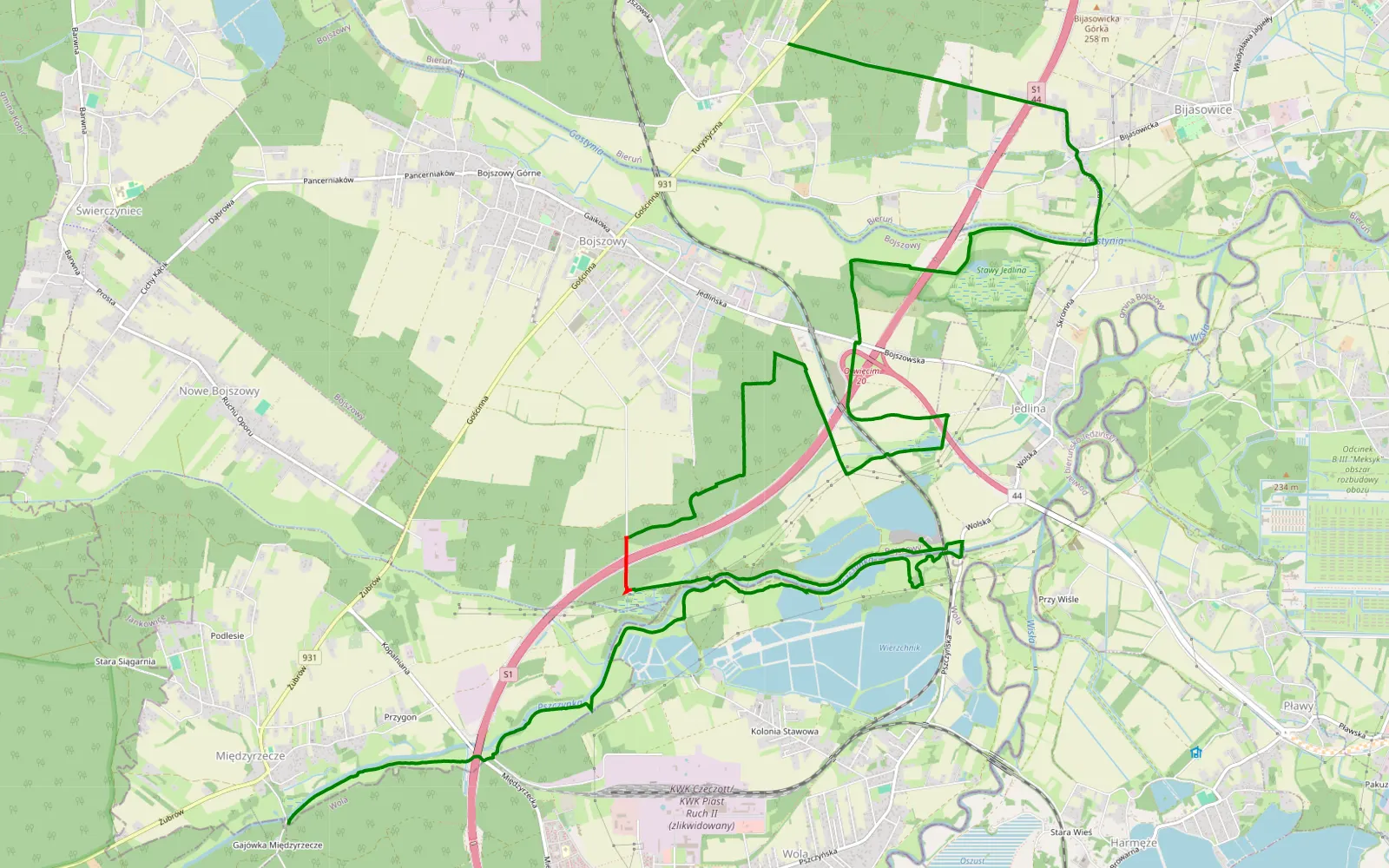 Mapa trasy Przyręb - Kolonia Bieruń Stary - 13.3 km trasy offroad, Powiat Bieruńsko-lędziński