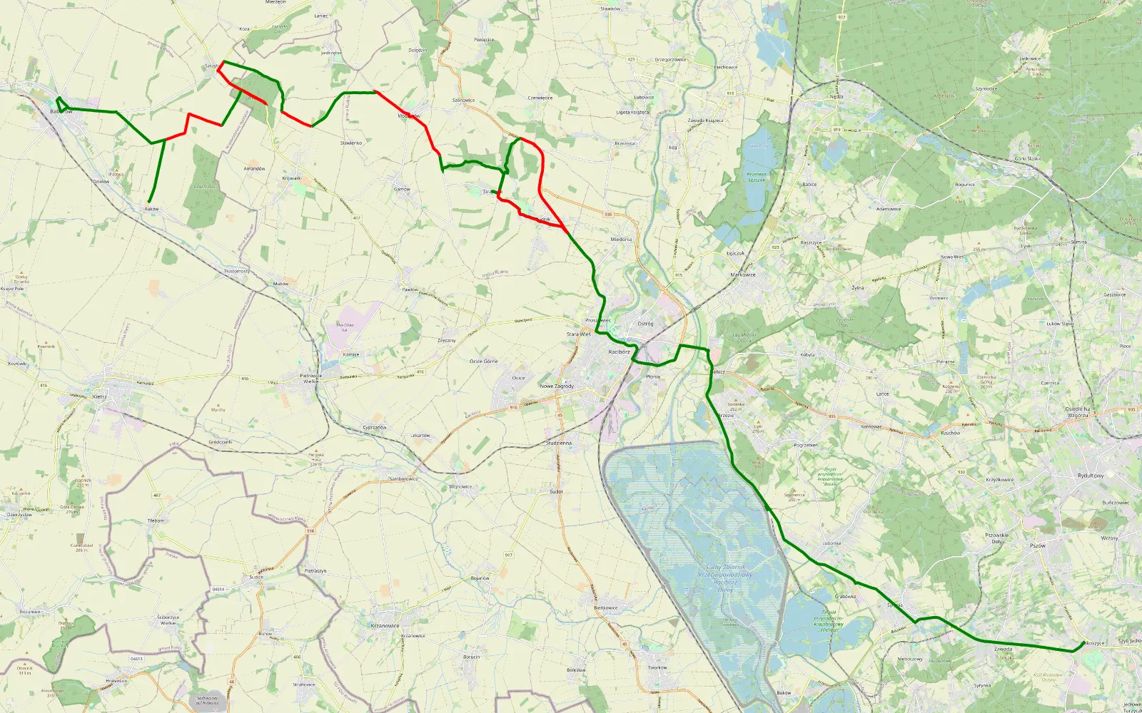 Map of Kokoszyce - Baborów - 31.9 km offroad trail, Racibórz County