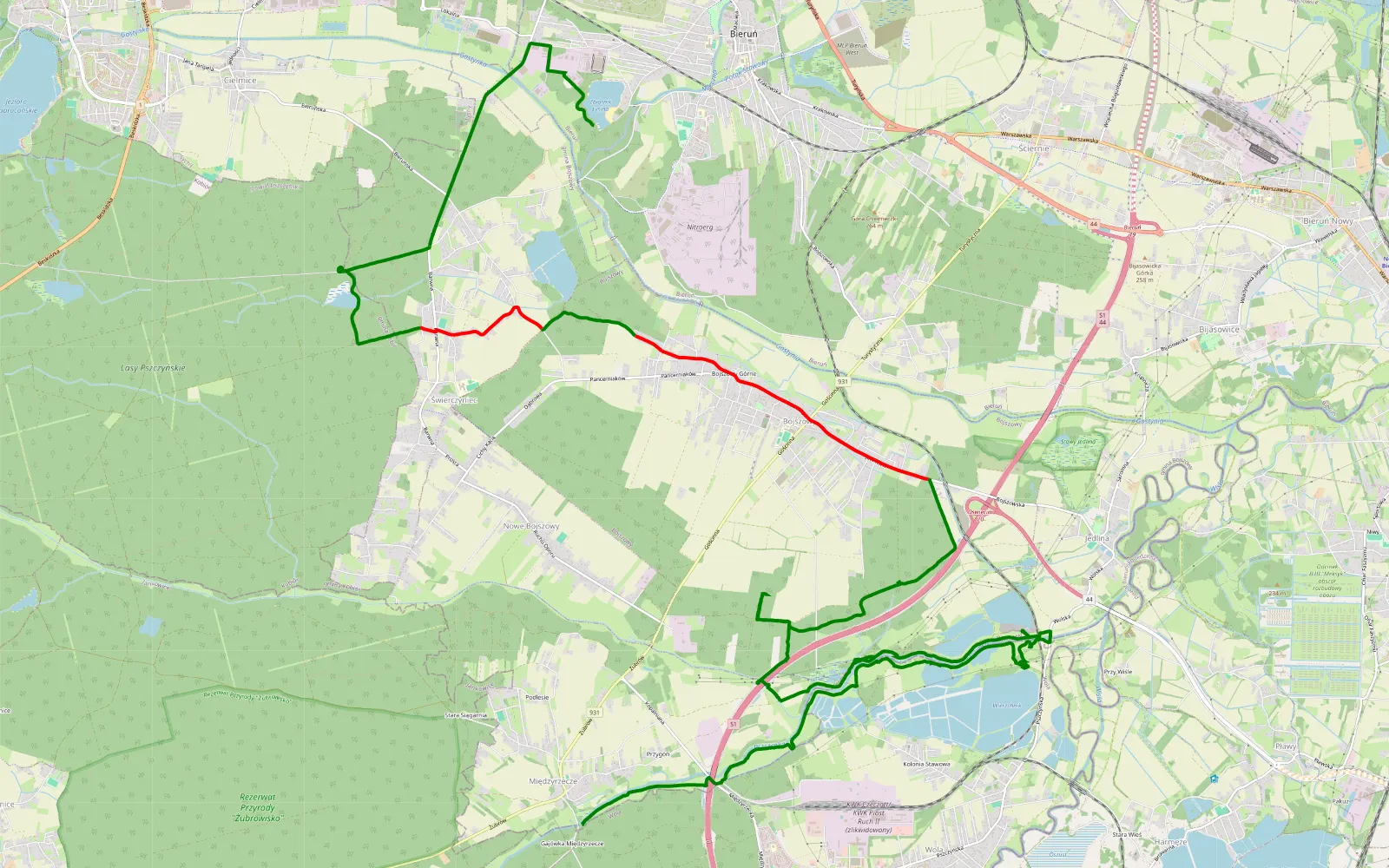 Map of Przyręb - Bieruń - 25 km offroad trail, Bieruń-Lędziny County