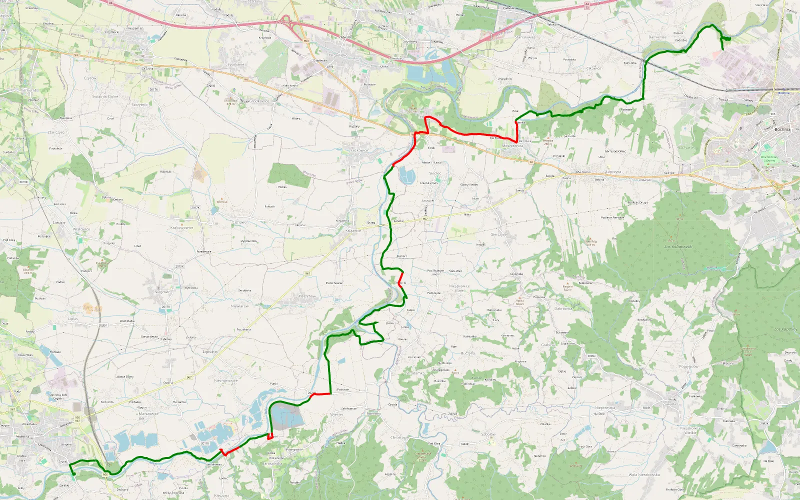 Mapa trasy Chodenice - Gdów - 25.1 km trasy offroad, Powiat Wielicki